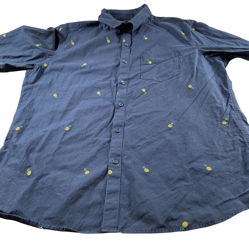 Marc Anthony Mens Luxury Slim Fit L Button Down Shirt Pineapple Print Blue - Picture 2 of 6